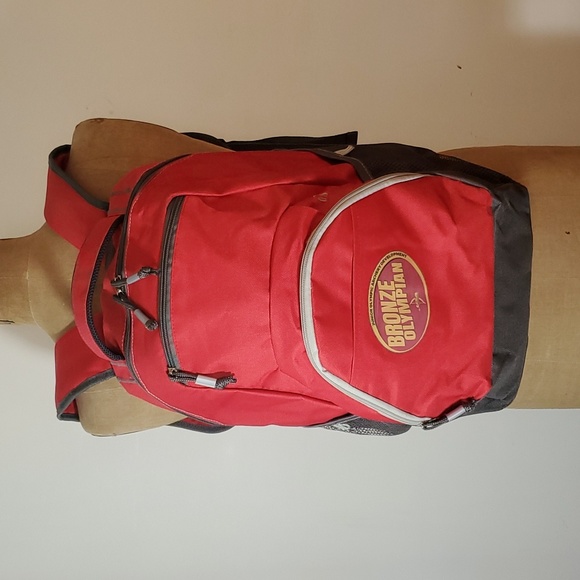 Bronze Olympian Handbags - Bronze Olympian Backpack Red Grey Quality NWOT Multi Pocket Laptop water bottle